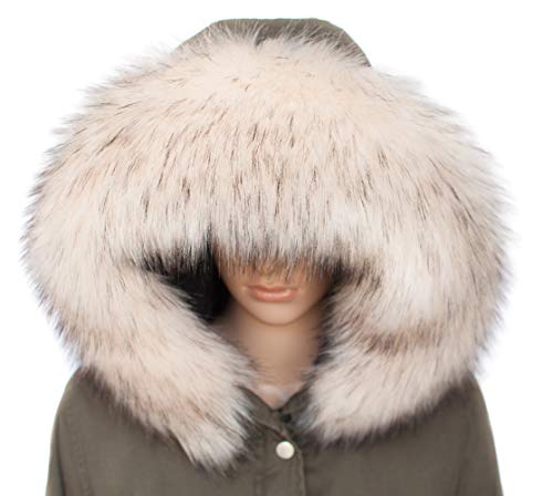 Chic Vibe Chal de piel sintética, cuello de imitación de pelo de zorro, para capucha, lavable Crema con puntas negras. Medium