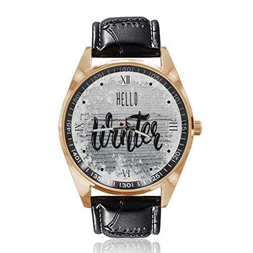 Choeter Hola Invierno personalizado para hombre reloj de mujer impermeable de acero inoxidable reloj de pulsera con correa de cuero reemplazable