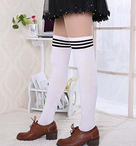 CHRISTYLE mujer Raya Escuela de Cosplay casual uniforme sobre la rodilla medias hasta el muslo calcetines largos Un tamaño En blanco y negro