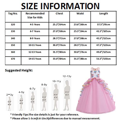 CinheyU Niñas Disfraz de Carnaval Sin Mangas Vestido de Unicornio Princesa Cumpleaños Boda Fiesta de Cosplay para Chicas Navidad Bautizo Comunión Flor Vestidos de Baile con Diadema Arcoiris 12-13