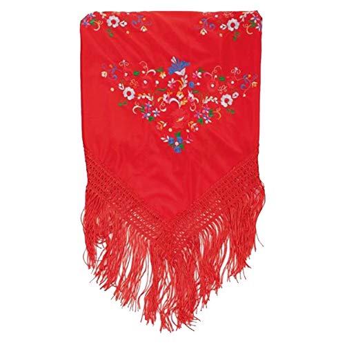 Cisne 2013, S.L. Mantón Bordado en Pico de Manila. Mantones Flamenco Sevillana. Medidas 150x70cm. Diseño Flores. Color Rojo.