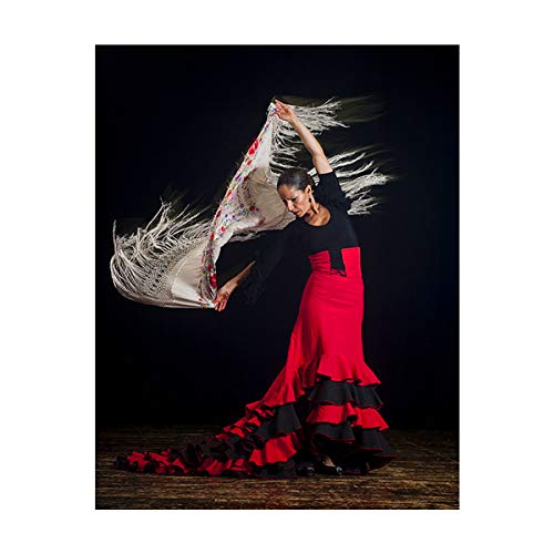 Cisne 2013, S.L. Mantón Bordado en Pico de Manila. Mantones Flamenco Sevillana. Medidas 150x70cm. Diseño Flores. Color Rojo.