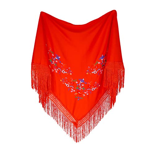 Cisne 2013, S.L. Mantón Bordado en Pico de Manila. Mantones Flamenco Sevillana. Medidas 150x70cm. Diseño Flores. Color Rojo.