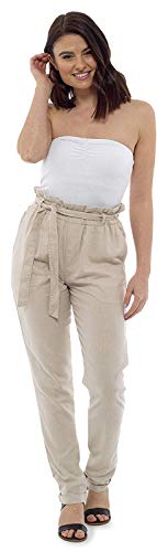 CityComfort Pantalones de Lino para Mujer | Traje de Verano para Las Mujeres con Cintura de Bolsa de Papel de Moda | Reino Unido 38 a 52 Pantalones de Talla Grande para Mujeres (52, Beige)