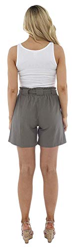 CityComfort Shorts de Lino para Mujer Mujeres Pantalones Cortos de Lino para el Verano, Vacaciones, Playa | Cintura de Bolsa de Papel de Moda (42, Caqui)