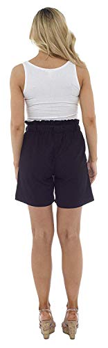 CityComfort Shorts de Lino para Mujer Mujeres Pantalones Cortos de Lino para el Verano, Vacaciones, Playa | Cintura de Bolsa de Papel de Moda (42, Negro)