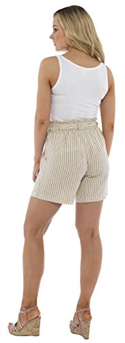 CityComfort Shorts de Lino para Mujer Mujeres Pantalones Cortos de Lino para el Verano, Vacaciones, Playa | Cintura de Bolsa de Papel de Moda (46, Rayas Beige)