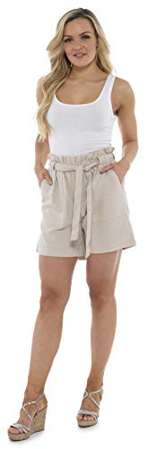 CityComfort Shorts de Lino para Mujer Mujeres Pantalones Cortos de Lino para el Verano, Vacaciones, Playa | Cintura de Bolsa de Papel de Moda (52, Beige)