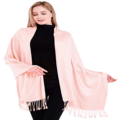 CJ Apparel Baby Pink Solid Colour Design Nepalese Shawl Pashmina Scarf Wrap NEW