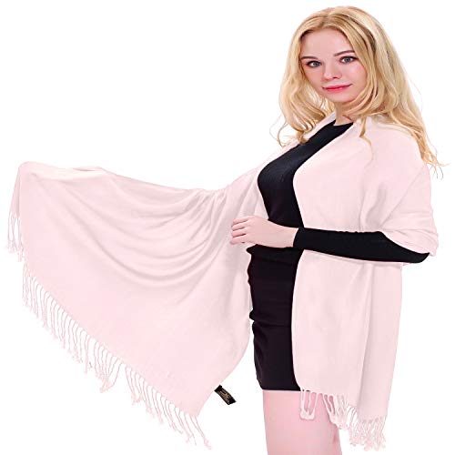 CJ Apparel Baby Pink Solid Colour Design Nepalese Shawl Pashmina Scarf Wrap NEW