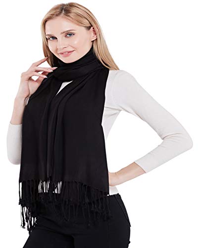 CJ Apparel Black Solid Colour Design Nepalese Tassels Shawl Pashmina Seconds NEW