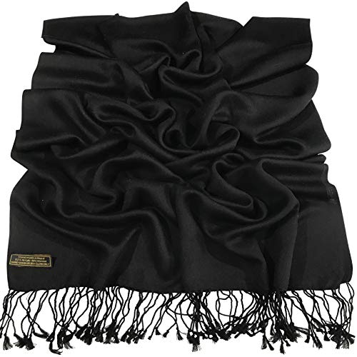 CJ Apparel Black Solid Colour Design Nepalese Tassels Shawl Pashmina Seconds NEW