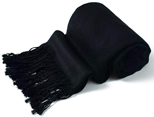 CJ Apparel Black Solid Colour Design Nepalese Tassels Shawl Pashmina Seconds NEW