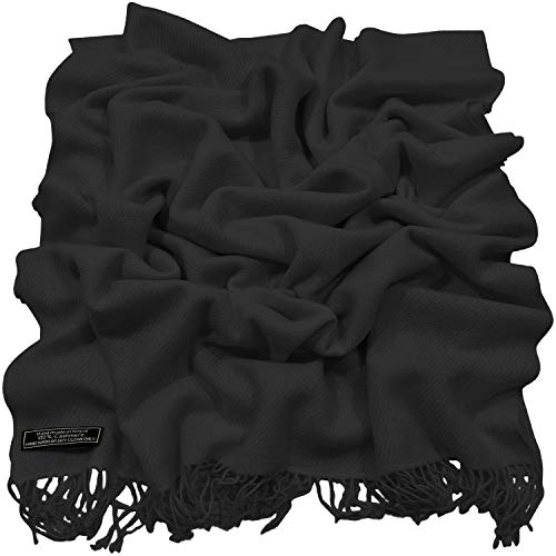 CJ Apparel Negro 100% Cachemira Chales Hecho a Mano de Nepal Chal Bufanda Envolver Pashmina NUEVO