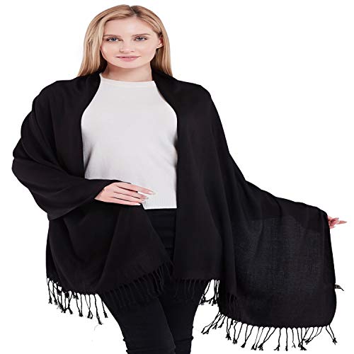 CJ Apparel Negro 100% Cachemira Chales Hecho a Mano de Nepal Chal Bufanda Envolver Pashmina NUEVO