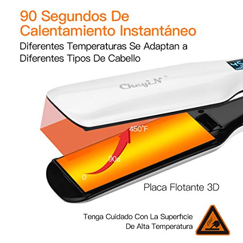 Ckeyin Plancha De Pelo Profesional, Plancha De Pelo, Placa Calefactora Más Ancha, Plancha De Pelo Con Pantalla Lcd, Herramienta De Peinado Ptc, Blanco