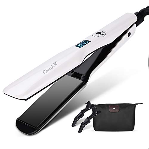 Ckeyin Plancha De Pelo Profesional, Plancha De Pelo, Placa Calefactora Más Ancha, Plancha De Pelo Con Pantalla Lcd, Herramienta De Peinado Ptc, Blanco