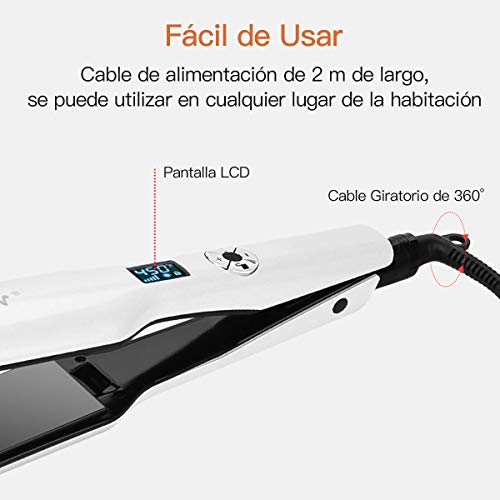 Ckeyin Plancha De Pelo Profesional, Plancha De Pelo, Placa Calefactora Más Ancha, Plancha De Pelo Con Pantalla Lcd, Herramienta De Peinado Ptc, Blanco