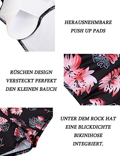 Clearlove Bañador de una pieza para mujer, con volantes, estilo retro, para la playa (paquete multiuso) Diseño de flores rosas y negras. M