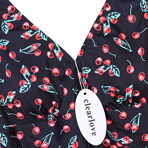 Clearlove Bañador de una pieza para mujer, con volantes, estilo retro, para la playa (paquete multiuso) Negro con actualizaciones de cerezo 4X-Large