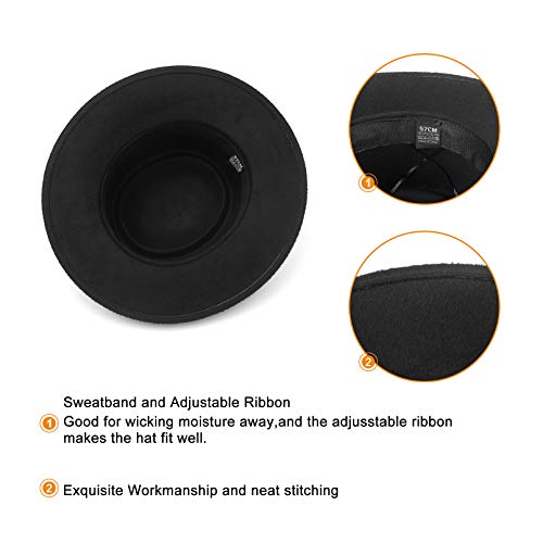Cloudkids Vintage Pork Pie Sombrero de Fieltro ala Ancha Mujer/Hombre - Fedora Verano/Invierno - Sombreros de Vestir Unisex Elegante 57CM