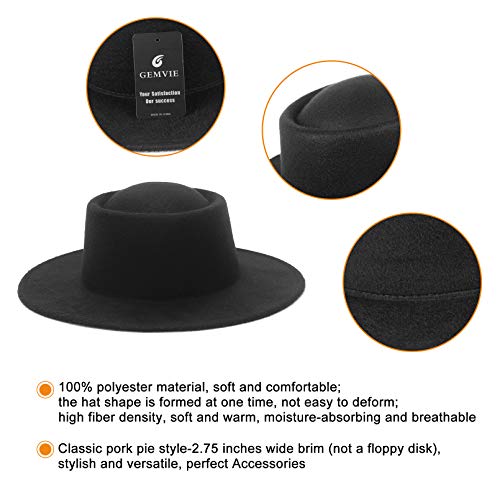 Cloudkids Vintage Pork Pie Sombrero de Fieltro ala Ancha Mujer/Hombre - Fedora Verano/Invierno - Sombreros de Vestir Unisex Elegante 57CM