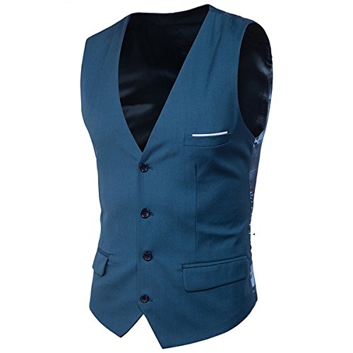 Cloudstyle Traje Suit Hombre 3 Piezas Chaqueta Chaleco pantalón Traje al Estilo Occidental, Azul,L