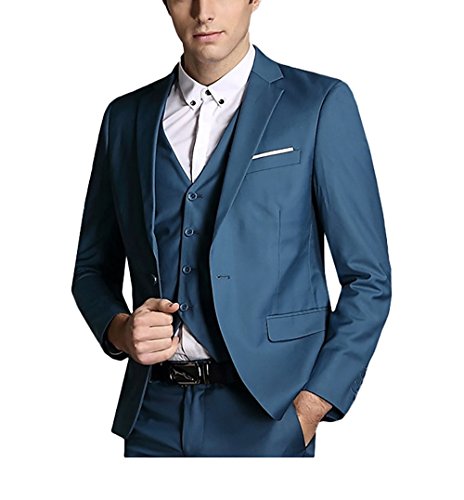 Cloudstyle Traje Suit Hombre 3 Piezas Chaqueta Chaleco pantalón Traje al Estilo Occidental, Azul,L