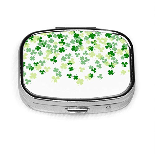 Clover Leaf - Pastillero cuadrado con diseño plano y trébol, diseño de hoja verde, para bolsillo o bolso