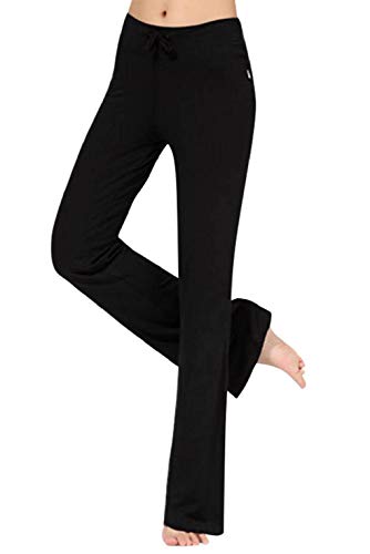 CMTOP Pantalones de Yoga Pilates para Mujer Algodon Alta Cintura Elásticos pantalón de Campana con cordón Casuales Chandal Deportivo para Pilates Yoga Jogger Fitness