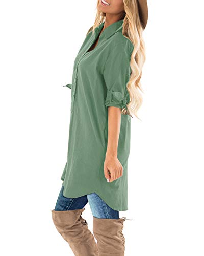 Cnfio - Blusa de verano para mujer, elegante, cuello de pico, manga larga, media manga, un solo color, diseño de camisa corta, minivestido de playa B-verde claro. XL
