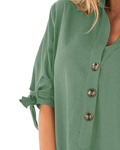 Cnfio - Blusa de verano para mujer, elegante, cuello de pico, manga larga, media manga, un solo color, diseño de camisa corta, minivestido de playa B-verde claro. XL