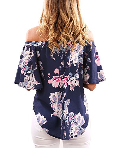 CNFIO - Blusa informal para mujer, hombros descubiertos, manga corta, estilo retro y bohemio, diseño elegante, ideal para el verano, la playa o fiestas, estampado floral