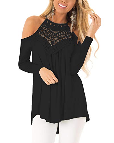 CNFIO Camiseta de Manga Larga Mujer Sexy con Cuello Redondo Tops de Color Liso Blusa Mujer Casual