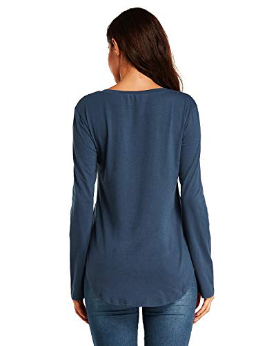 CNFIO Camiseta Mujer Manga Larga Cuello Redondo Blusas para Mujer Suelta Gradiente Efecto TeñidoTops Mujer Fiesta