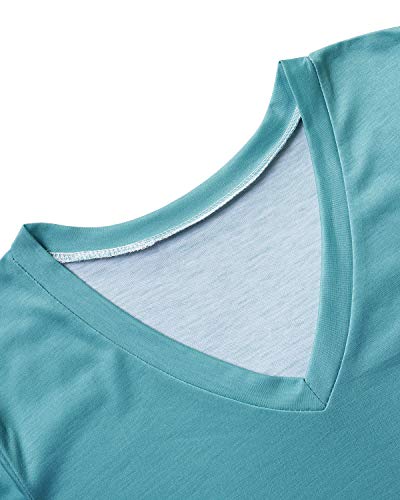 CNFIO Camiseta Mujer Manga Larga Cuello Redondo Blusas para Mujer Suelta Gradiente Efecto TeñidoTops Mujer Fiesta (Azul, XL)