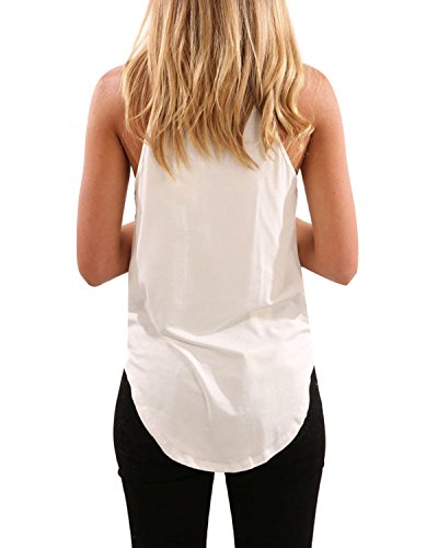 CNFIO Camisetas Tirantes Mujer Blusa Top Sin Mangas Cami Tank Tops De Casual para Mujer Blanco-1 EU42