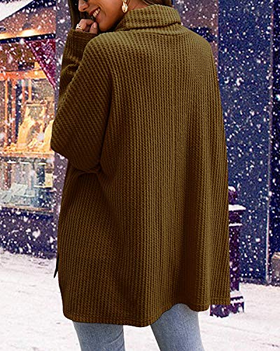 CNFIO Jersey Punto Mujer Invierno Cuello Alto Redondo Jerseys Camiseta Manga Larga Sueter Mujer Suelto Jerseys Basico Casual Sudadera Rebeca