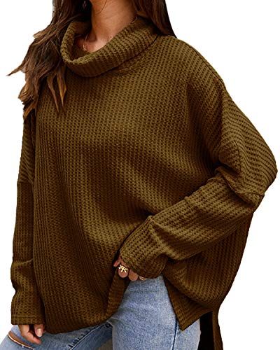 CNFIO Jersey Punto Mujer Invierno Cuello Alto Redondo Jerseys Camiseta Manga Larga Sueter Mujer Suelto Jerseys Basico Casual Sudadera Rebeca