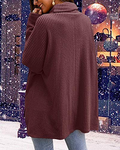 CNFIO Jersey Punto Mujer Invierno Cuello Alto Redondo Jerseys Camiseta Manga Larga Sueter Mujer Suelto Jerseys Basico Casual Sudadera Rebeca