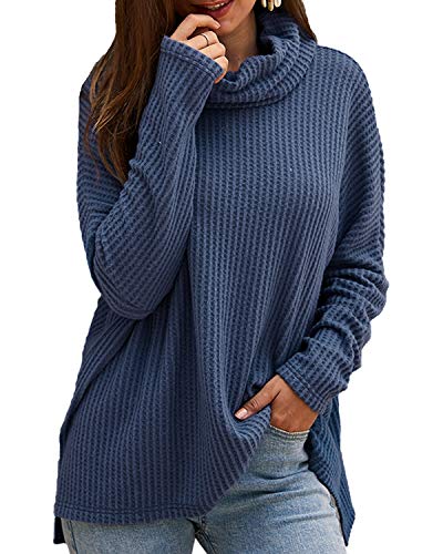 CNFIO Jersey Punto Mujer Invierno Cuello Alto Redondo Jerseys Camiseta Manga Larga Sueter Mujer Suelto Jerseys Basico Casual Sudadera Rebeca