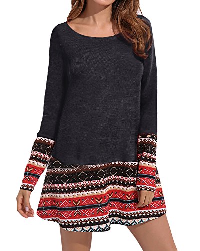 CNFIO Mujer Vestido Bolsillo Cuello Redondo Manga Larga Plus Tamaño Tops Moda