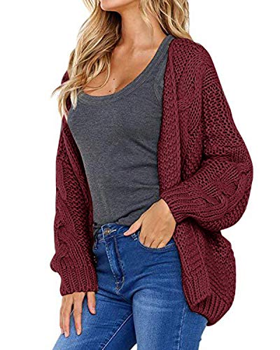 CNFIO Mujeres Cárdigans Chaqueta De Punto Jersey De Suelta Punto Frente Abierto