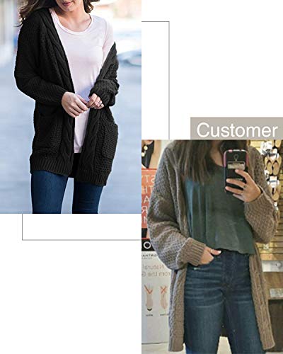 CNFIO Mujeres Cárdigans Chaqueta De Punto Jersey De Suelta Punto Frente Abierto con El Bolsillo (Negro-Nueva, XL)