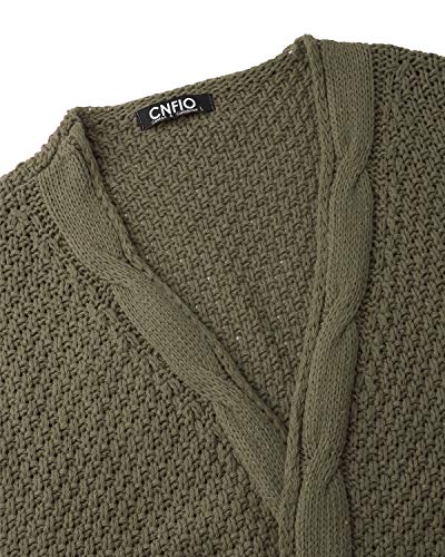CNFIO Mujeres Cárdigans Chaqueta De Punto Jersey De Suelta Punto Frente Abierto con El Bolsillo (Verde Militar-Nueva, S)
