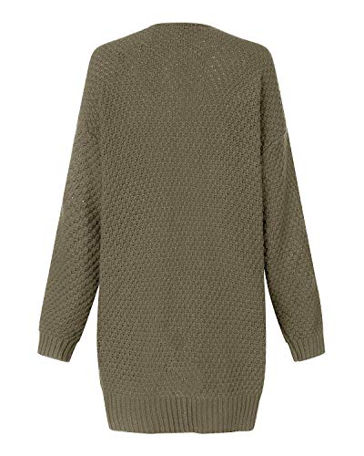 CNFIO Mujeres Cárdigans Chaqueta De Punto Jersey De Suelta Punto Frente Abierto con El Bolsillo (Verde Militar-Nueva, S)