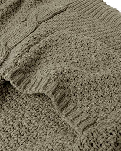 CNFIO Mujeres Cárdigans Chaqueta De Punto Jersey De Suelta Punto Frente Abierto con El Bolsillo (Verde Militar-Nueva, S)