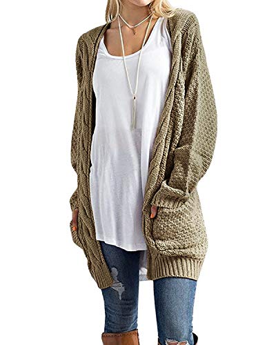 CNFIO Mujeres Cárdigans Chaqueta De Punto Jersey De Suelta Punto Frente Abierto con El Bolsillo (Verde Militar-Nueva, S)