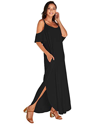 CNFIO Vestidos Mujer Largo Verano Sin Tirantes Vestidos Verano Tallas Grandes Traje de Fiesta Sexy A-Negro XXL