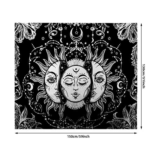 CNNIK Tapiz Tarot Sol y Luna, Tapiz Psicodélico Celestial Negro, Tapiz Colgar de Pared Mandala Indio, Aesthetic Room Decor para Habitación Dormitorio y Sala de Estar, 130 * 150cm